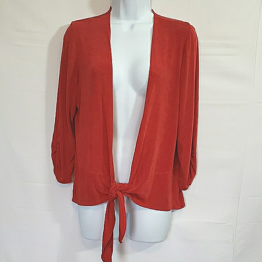 Chico's Red 3/4 Sleeve Tie-Front Relaxed Blouse